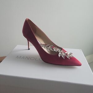 Manolo Blahnik Red Crystal Embellished Pumps